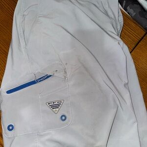 Columbia PFG Light Gray Cargo Shorts with Blue Accents